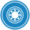 A blue circle with a white circle in the middle on a white background.