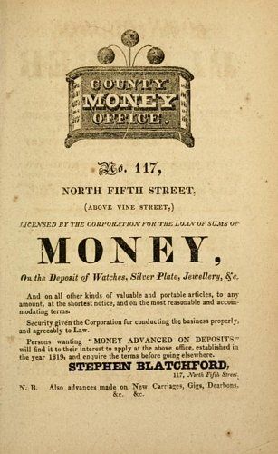 Advertisement for Stephen Blatchford’s County Money Office, 1828.
