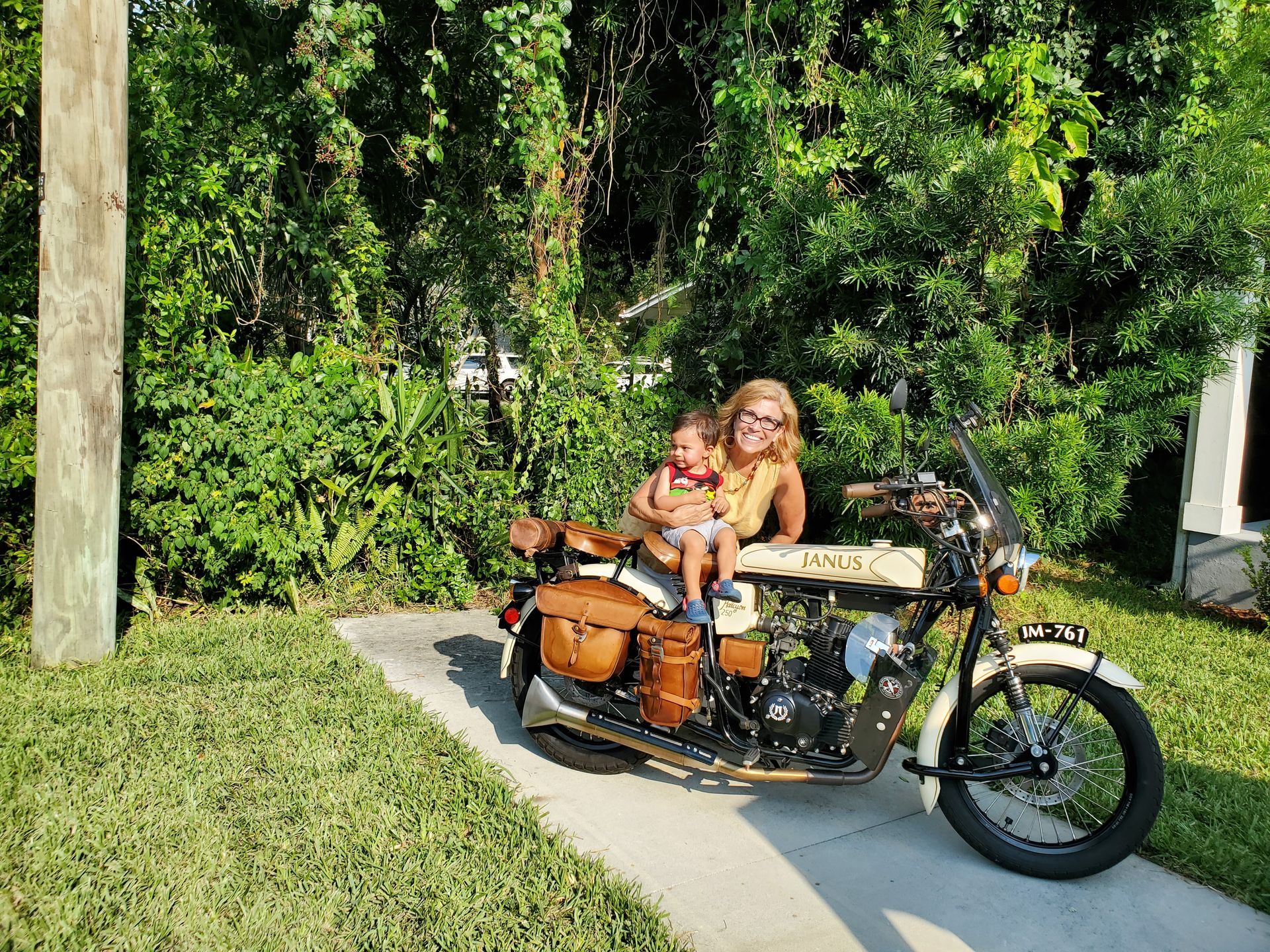 Grandmother and grandson next to Janus Halcyon