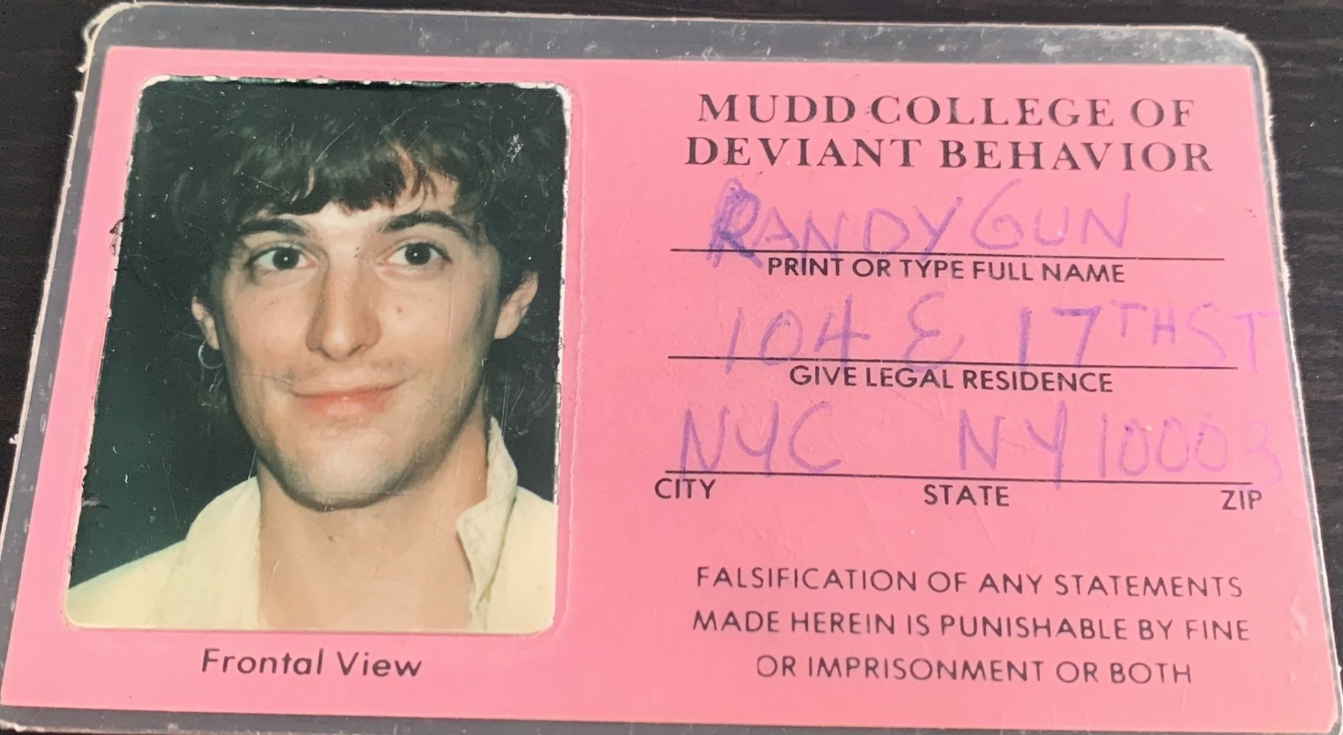Randy Gun Mudd College of Deviant Behavior ID
