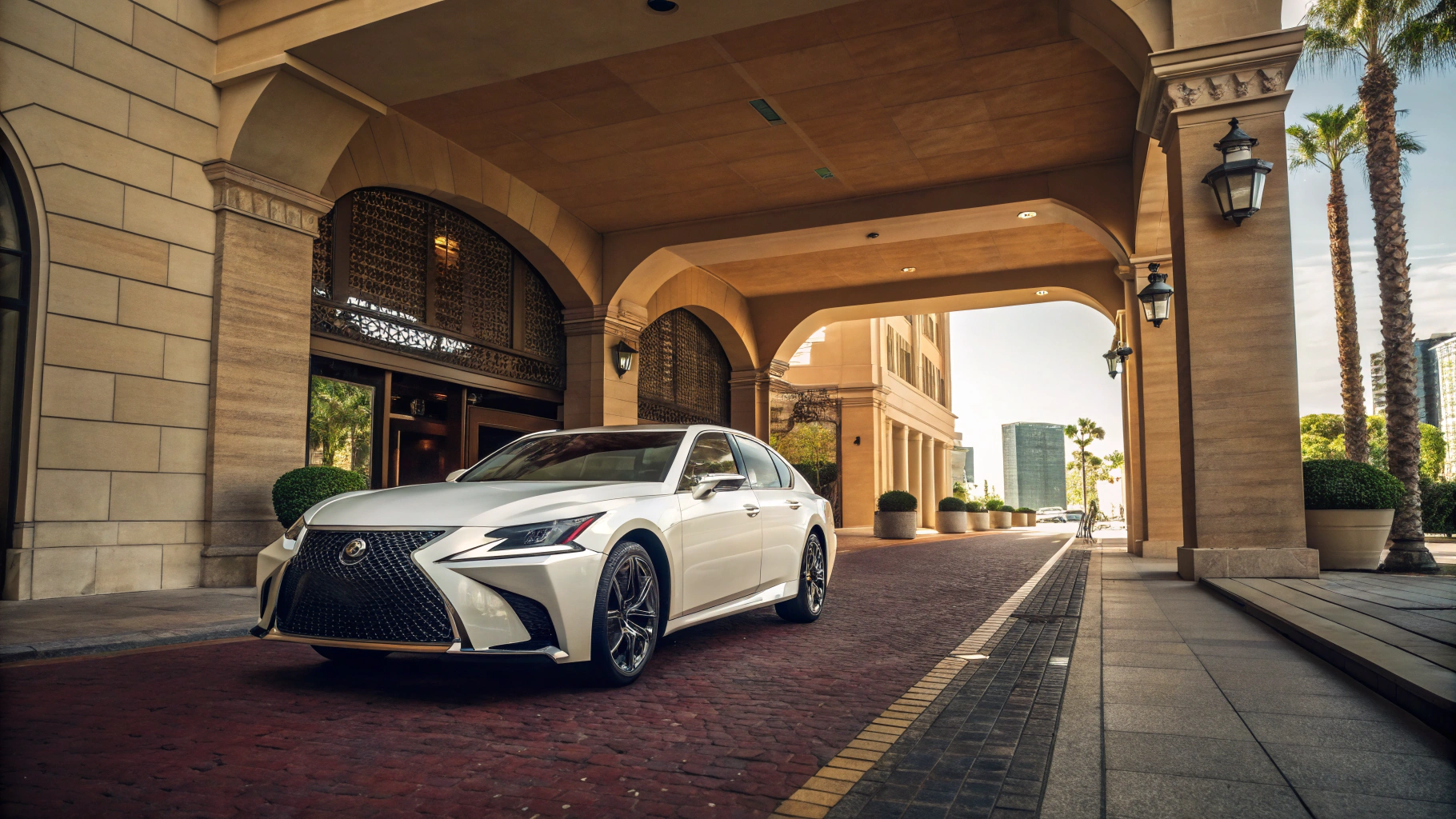 Mid-century modern credenza with a lamp and decorative objects, in a sunlit room.