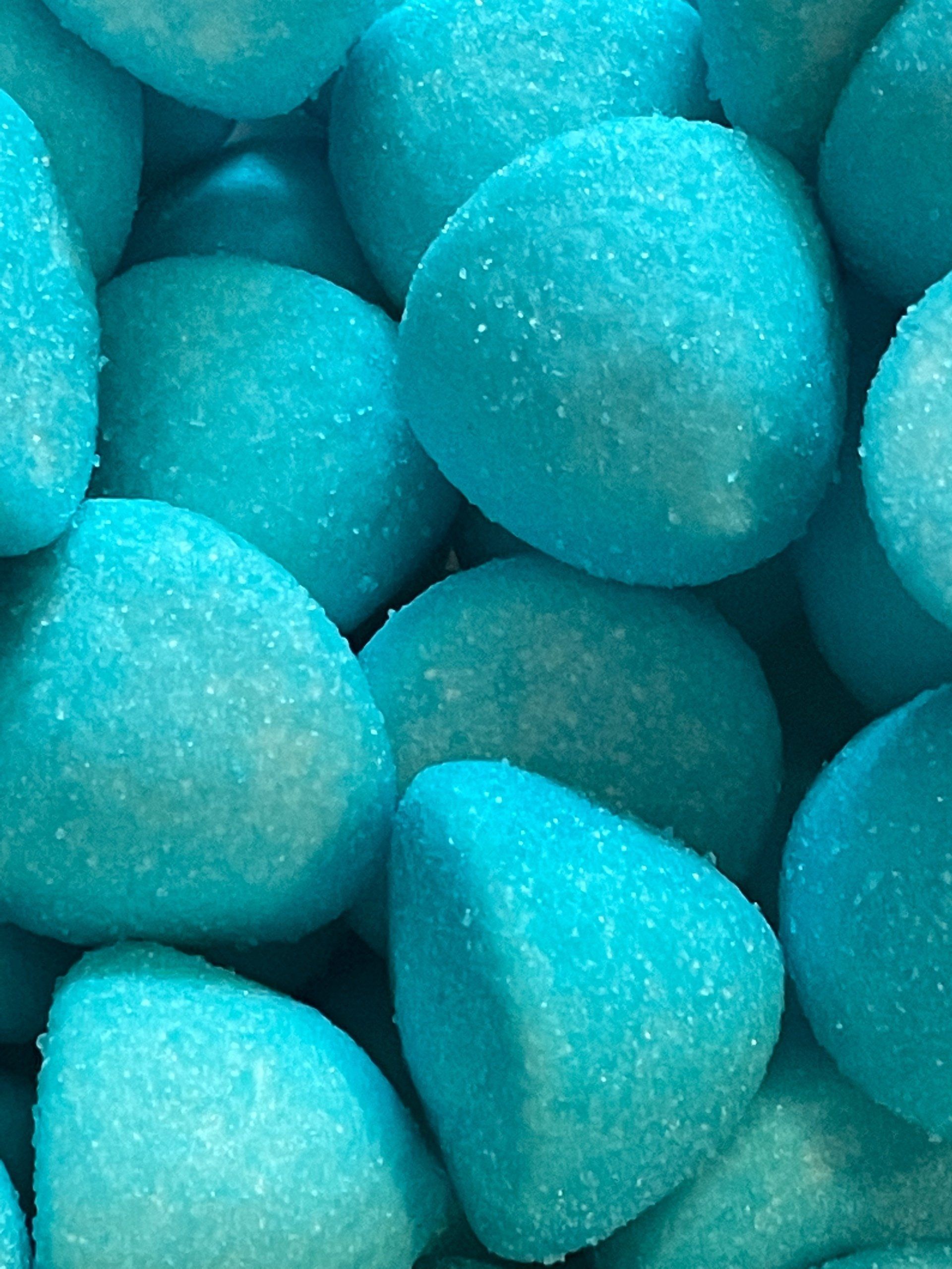 A pile of blue marshmallows shaped like rocks