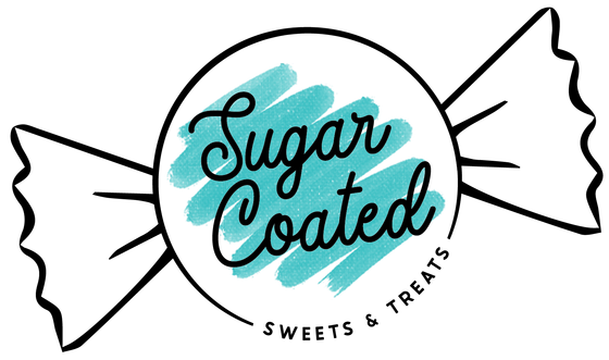 The logo for sugar coated sweets and treats is a drawing of a candy wrapper.