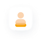 Icône représentant une personne avec deux cercles superposés sur un fond blanc.