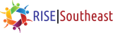 RISE LOGO WITH 6 INDIVIDUALS HOLDIG HANDS IN A CIRCLE 