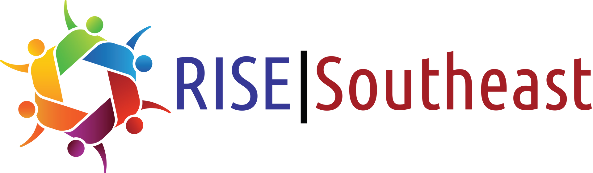 RISE LOGO WITH 6 INDIVIDUALS HOLDIG HANDS IN A CIRCLE 
