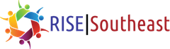 RISE LOGO WITH 6 INDIVIDUALS HOLDIG HANDS IN A CIRCLE 