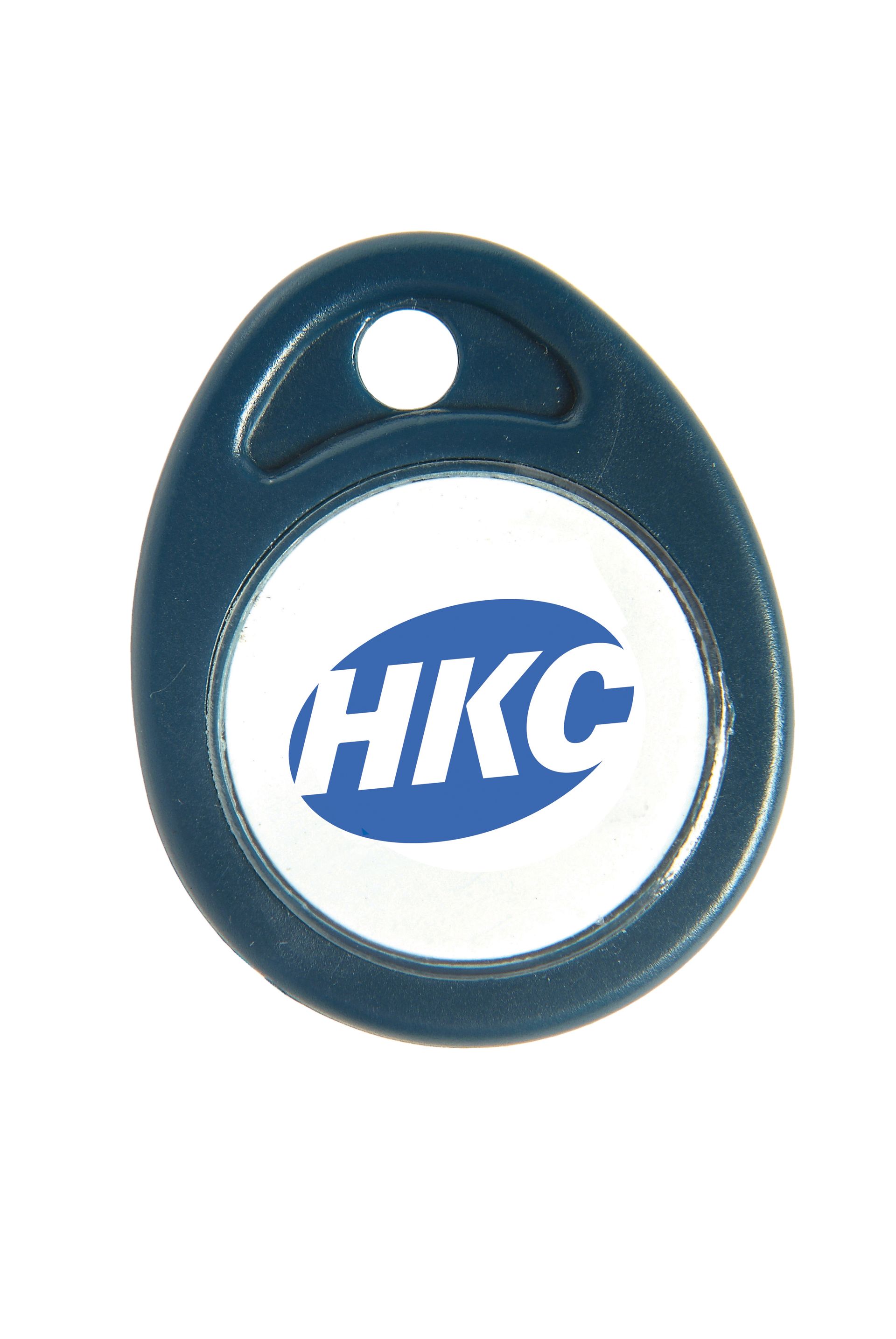 A blue and white circle with the hkc logo on it