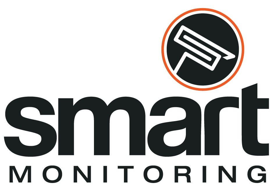 A smart monitoring logo with a camera in a circle.