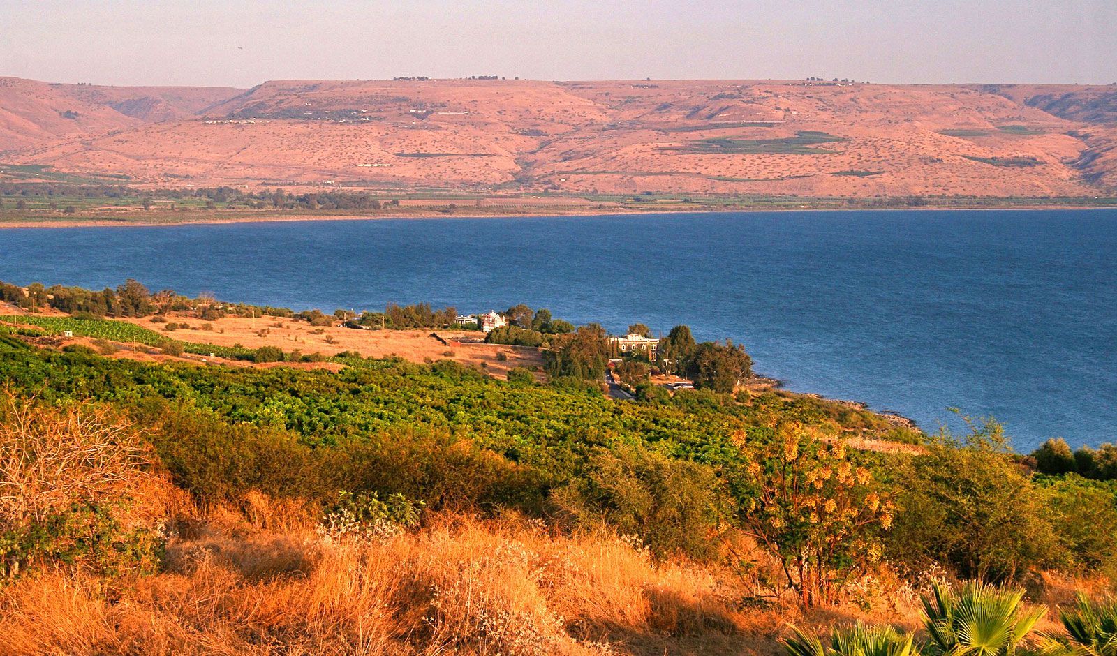 A large body of water with mountains in the background