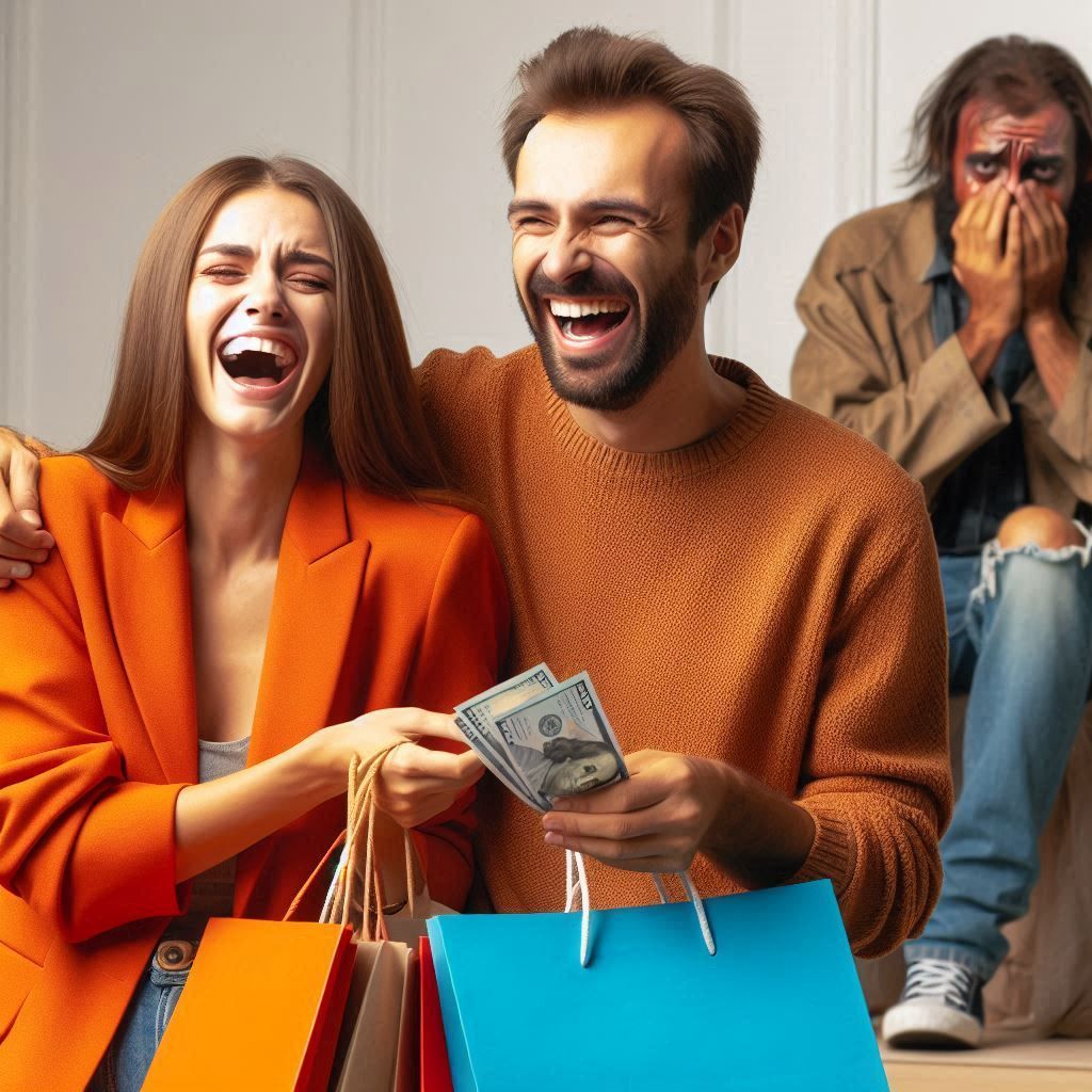 Una donna fa shopping con il suo nuovo compagno, ridendo alle spalle dell’ex marito che paga 