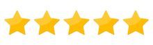 A row of five yellow stars on a white background.
