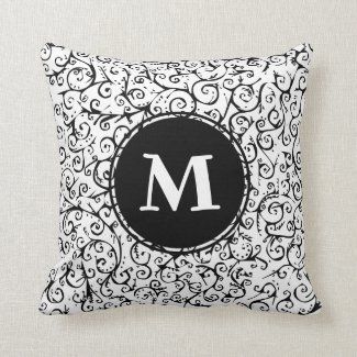 Customizable black and white monogrammed pillow