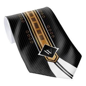 Classic black, white, gold retro style tie with monogram