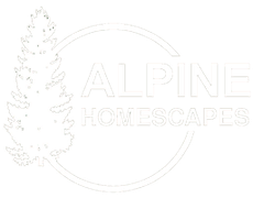 Alpine Homescapes logo: pine tree and text inside a circle.