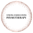 Logo for Strong Foundations Physiotherapy, text inside a rose gold dotted circle.