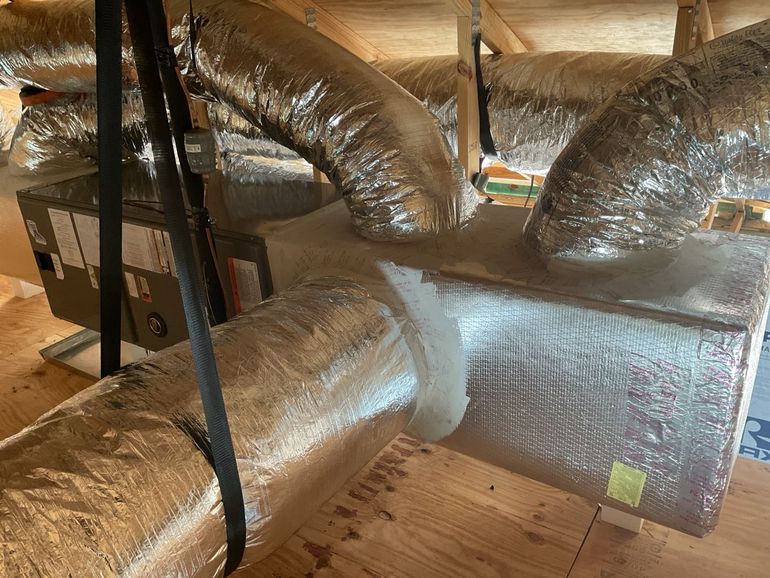 new construction ductwork at ahu in attic