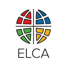 The elca logo is a colorful stained glass design.