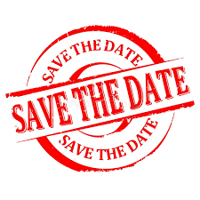 A red stamp with the words save the date written inside of it