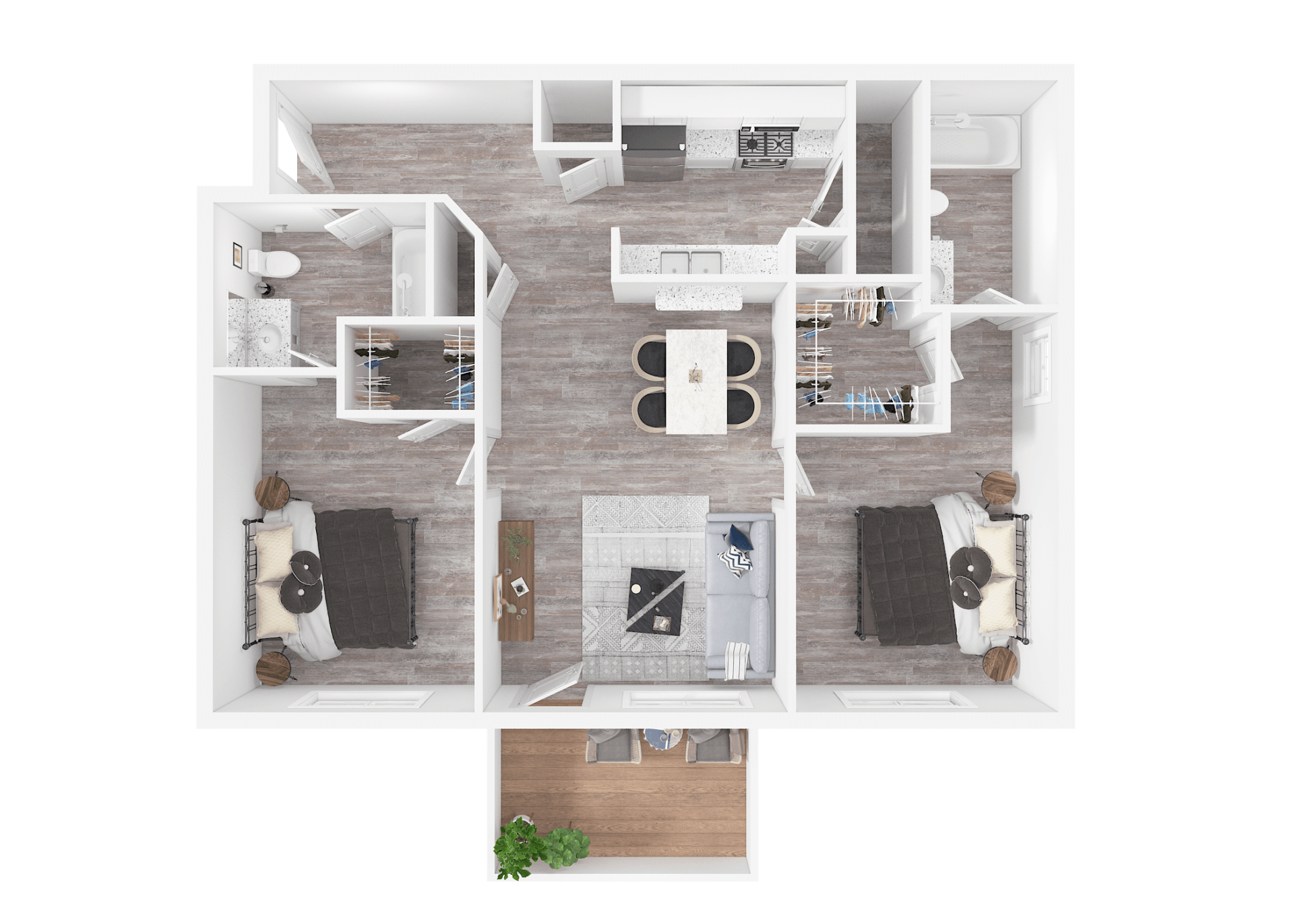2 bedroom floorplan from above