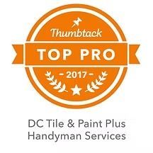 Thumbtack Top Pro award badge for DC Tile & Paint Plus Handyman Services, 2017. Orange and white.