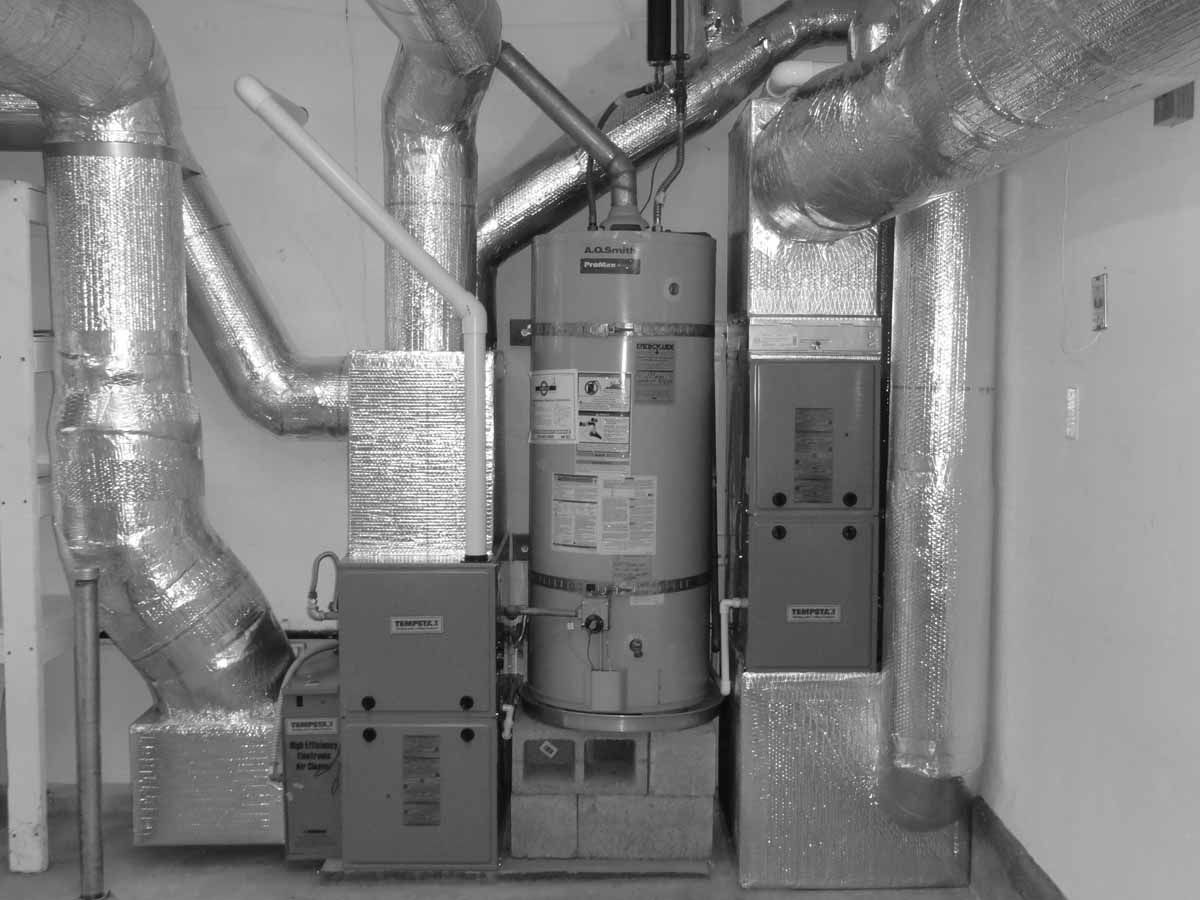 A black and white photo of an air conditioning system