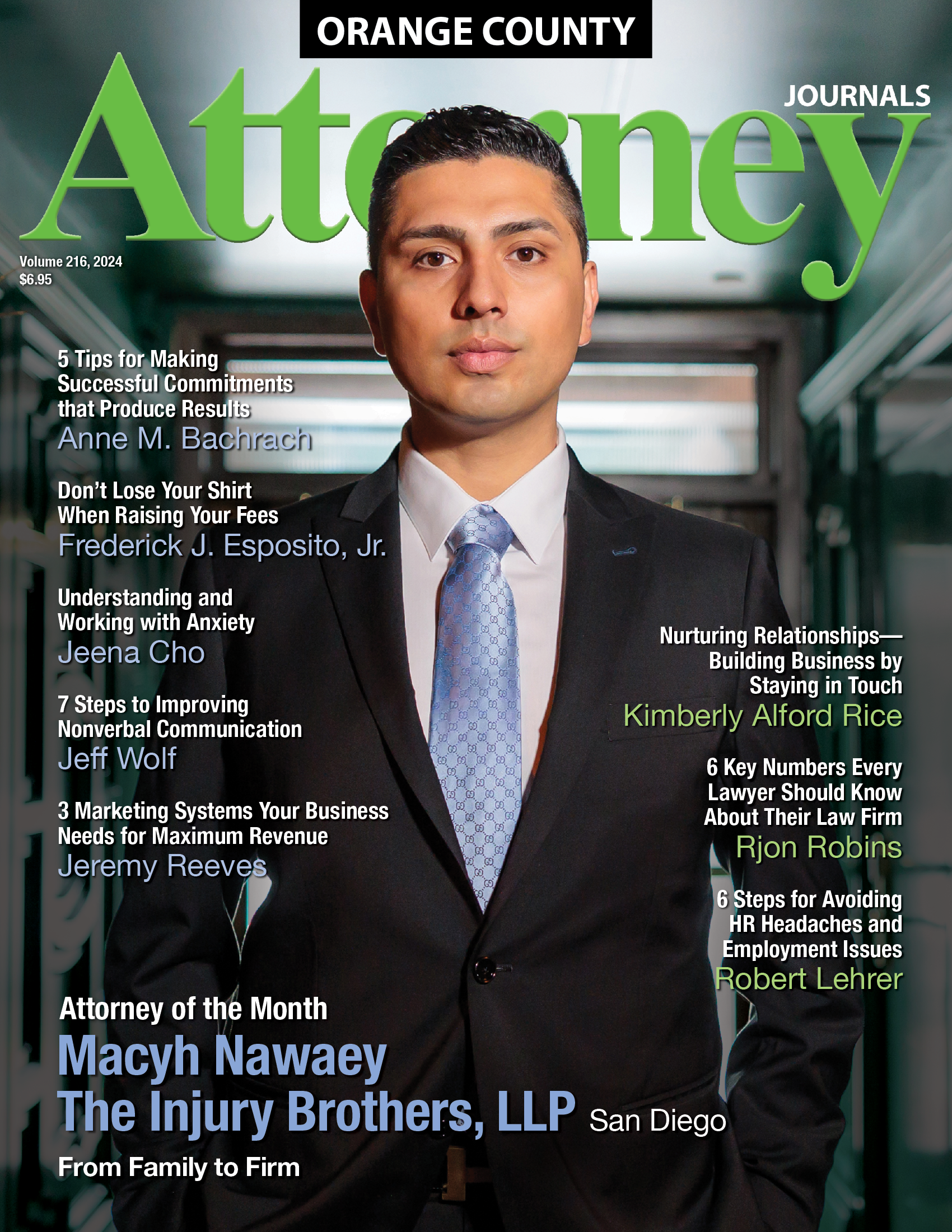 a woman is on the cover of the orange county attorney journal