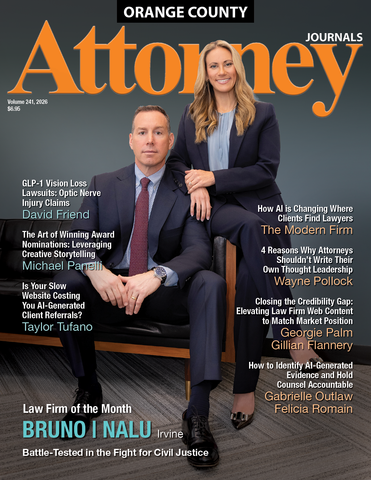 Orange County Attorney Journals cover: Three men in suits, Dunn DeSantis Walt & Kendrick LLP, Law Firm of the Month.