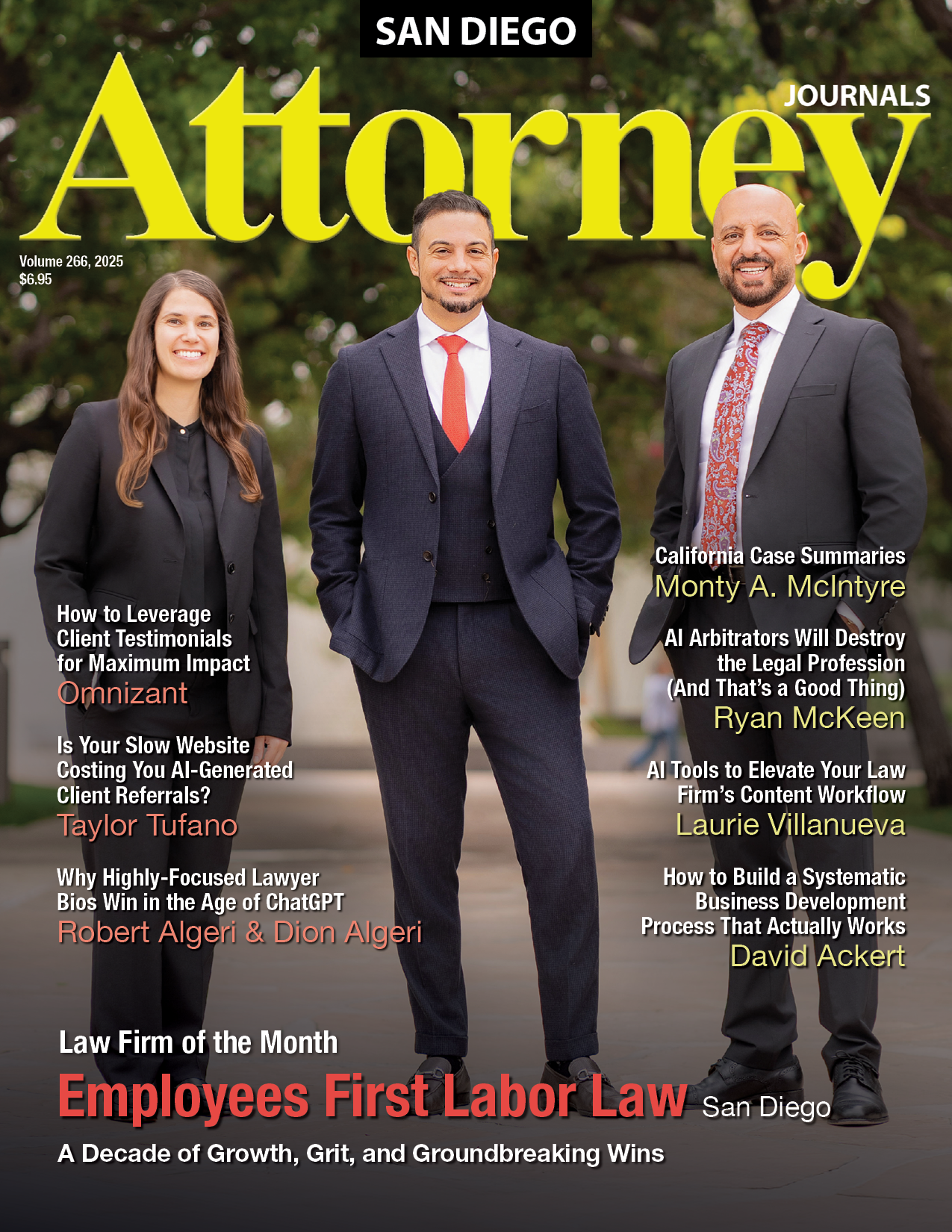 Orange County Attorney Journals cover: Three men in suits, Dunn DeSantis Walt & Kendrick LLP, Law Firm of the Month.