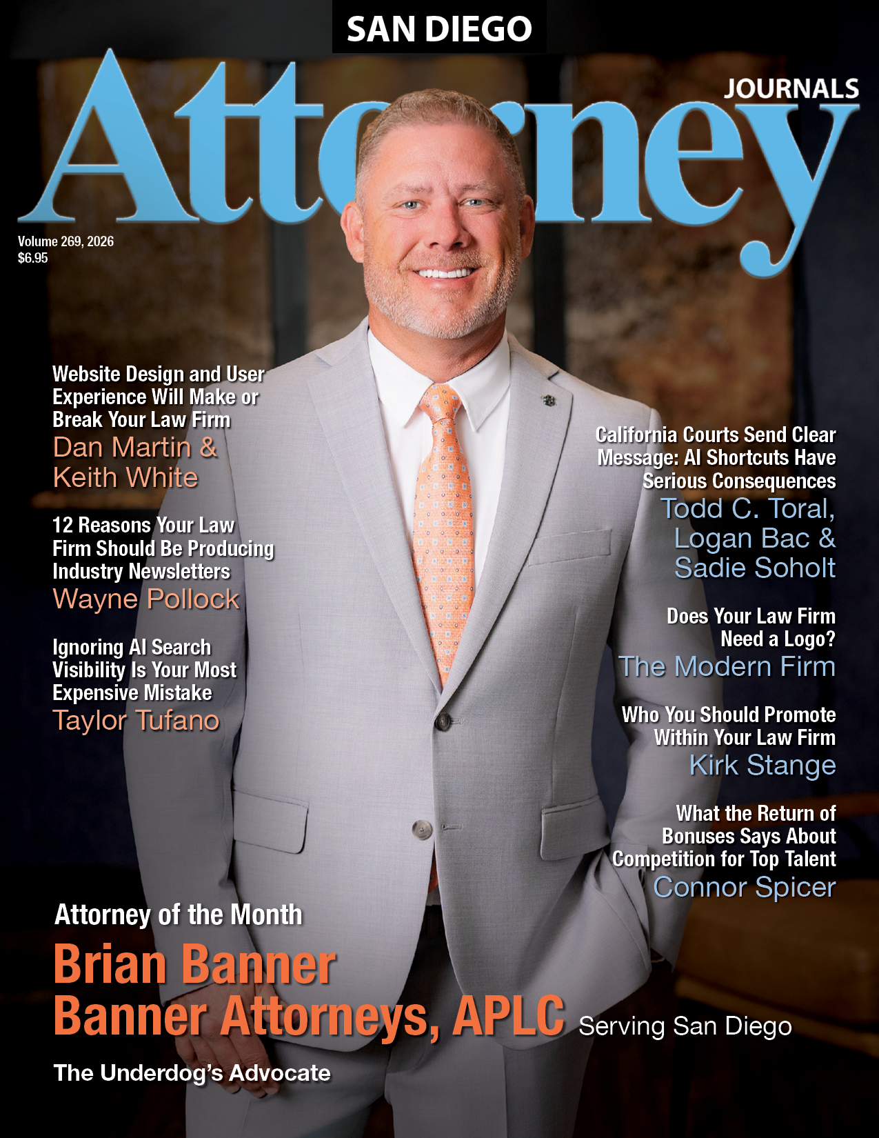 Orange County Attorney Journals cover: Three men in suits, Dunn DeSantis Walt & Kendrick LLP, Law Firm of the Month.