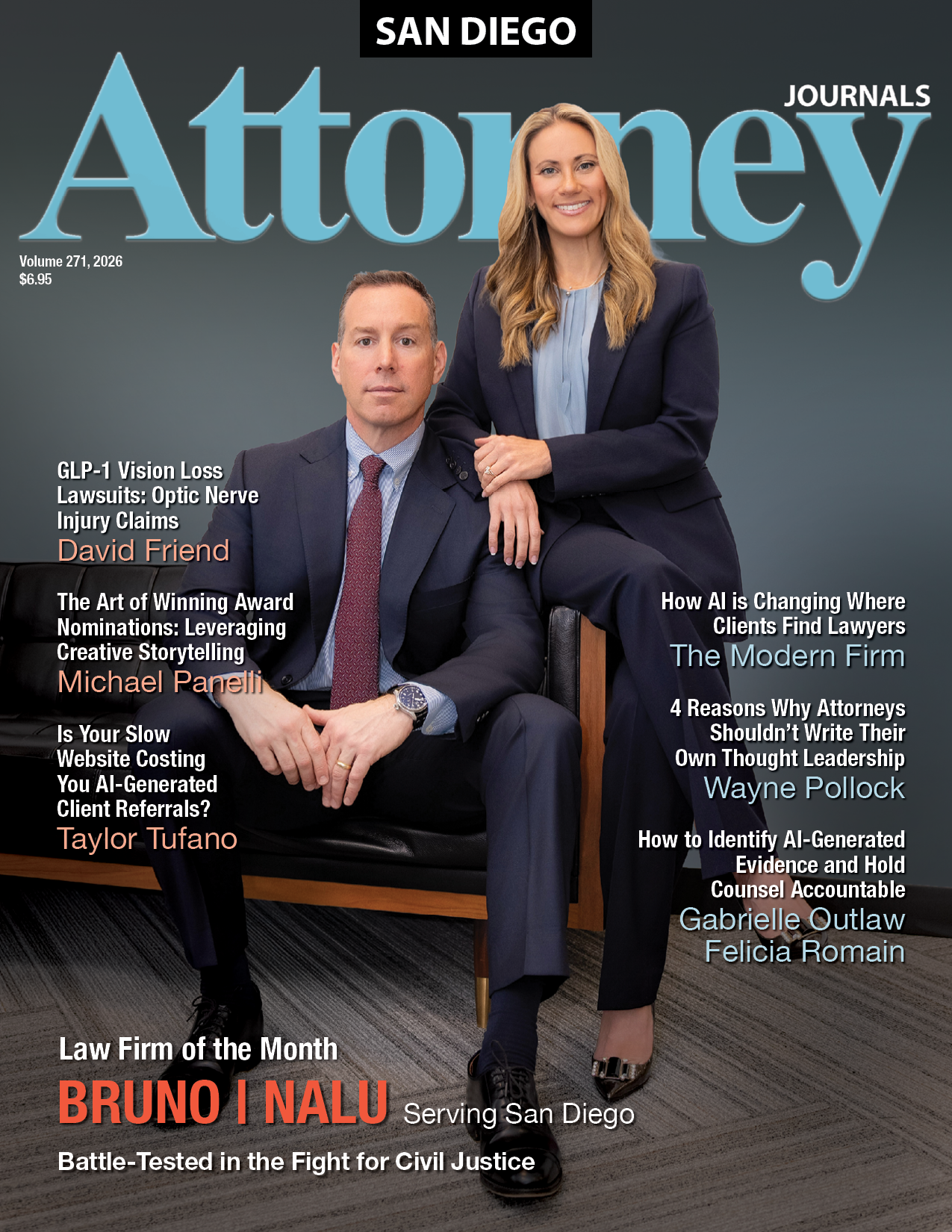 Orange County Attorney Journals cover: Three men in suits, Dunn DeSantis Walt & Kendrick LLP, Law Firm of the Month.