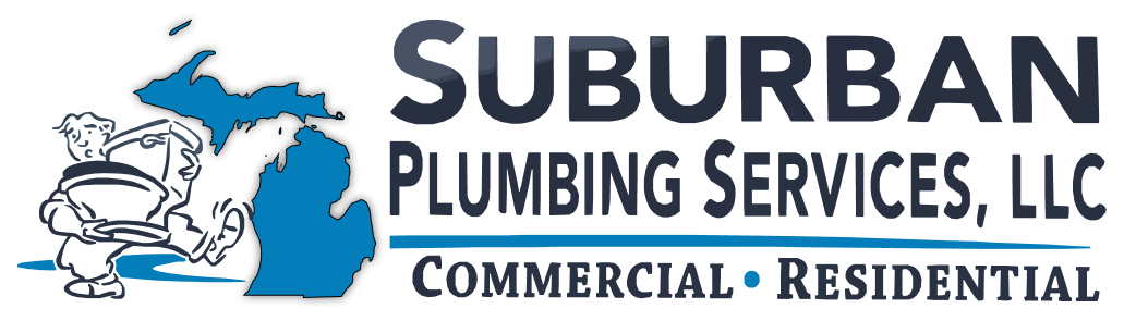 The logo for SuburbanPplumbing Services LLC is blue and white