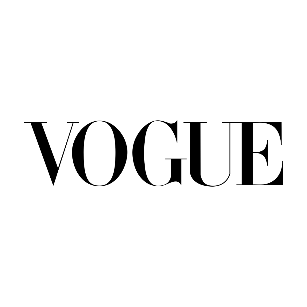 A black and white logo for vogue magazine on a white background.