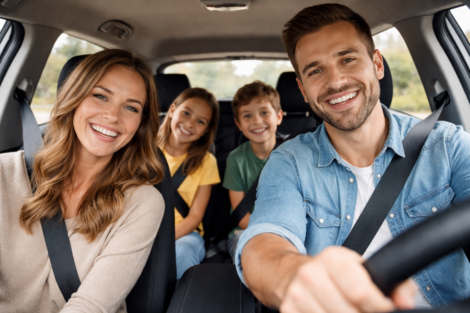 Happy family is safe car