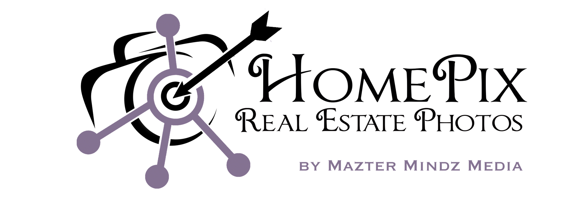 Logo for HomePix Real Estate Photos with a design of an arrow piercing a target.