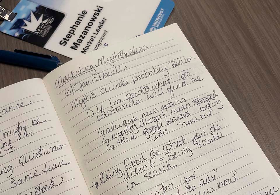 Marketing Mythbusters written in a notebook