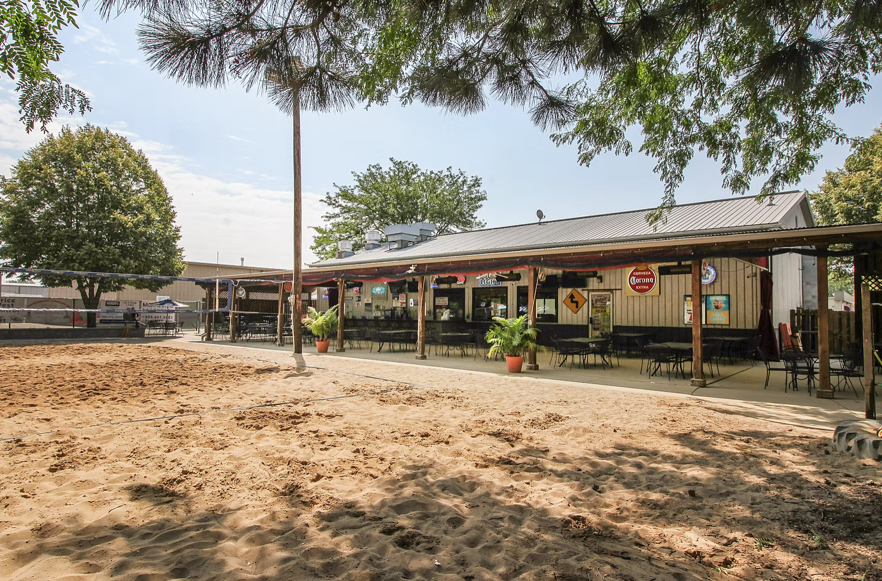 Sand volleyball court and patio