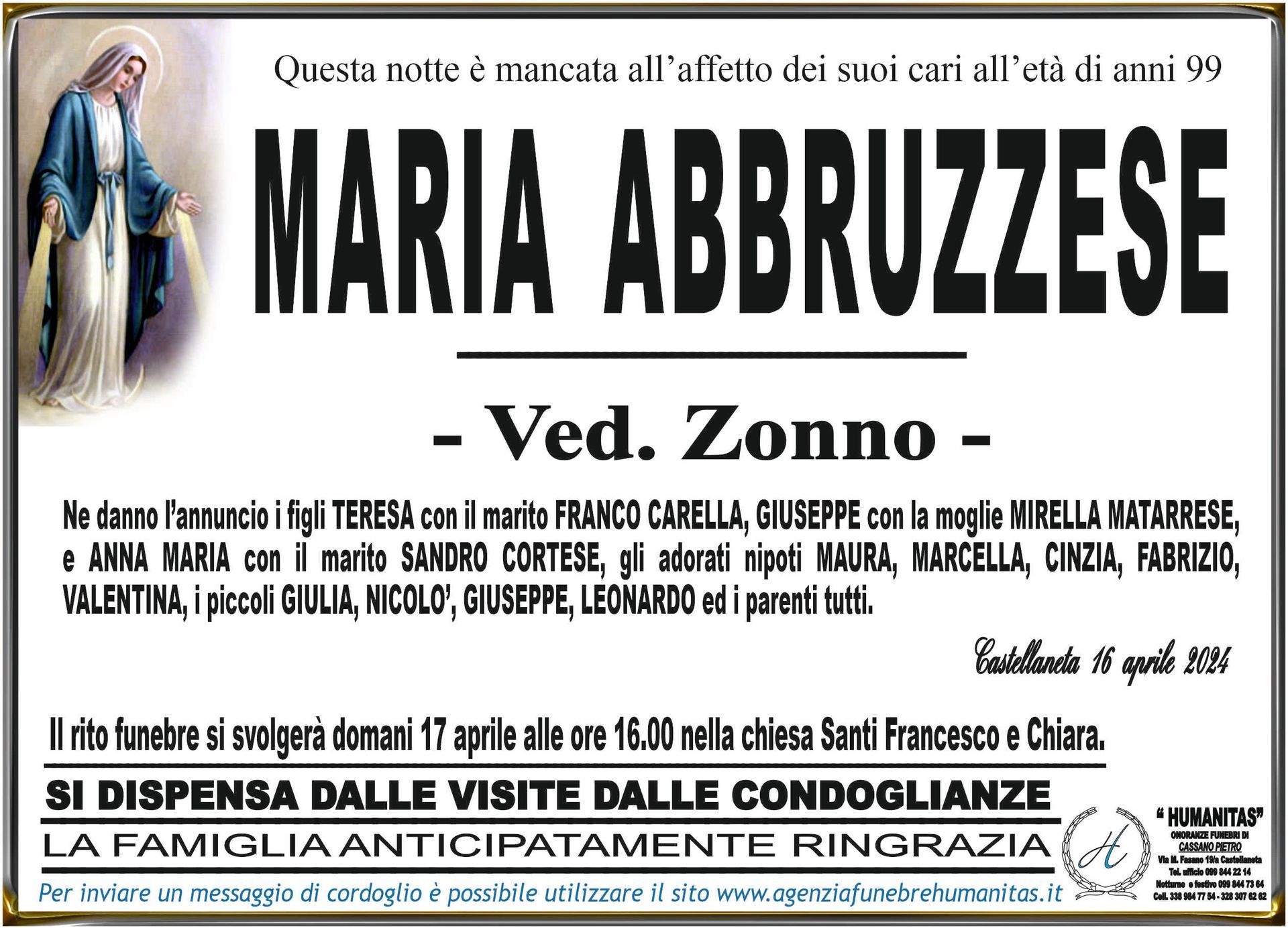 necrologio Maria Abbruzzese