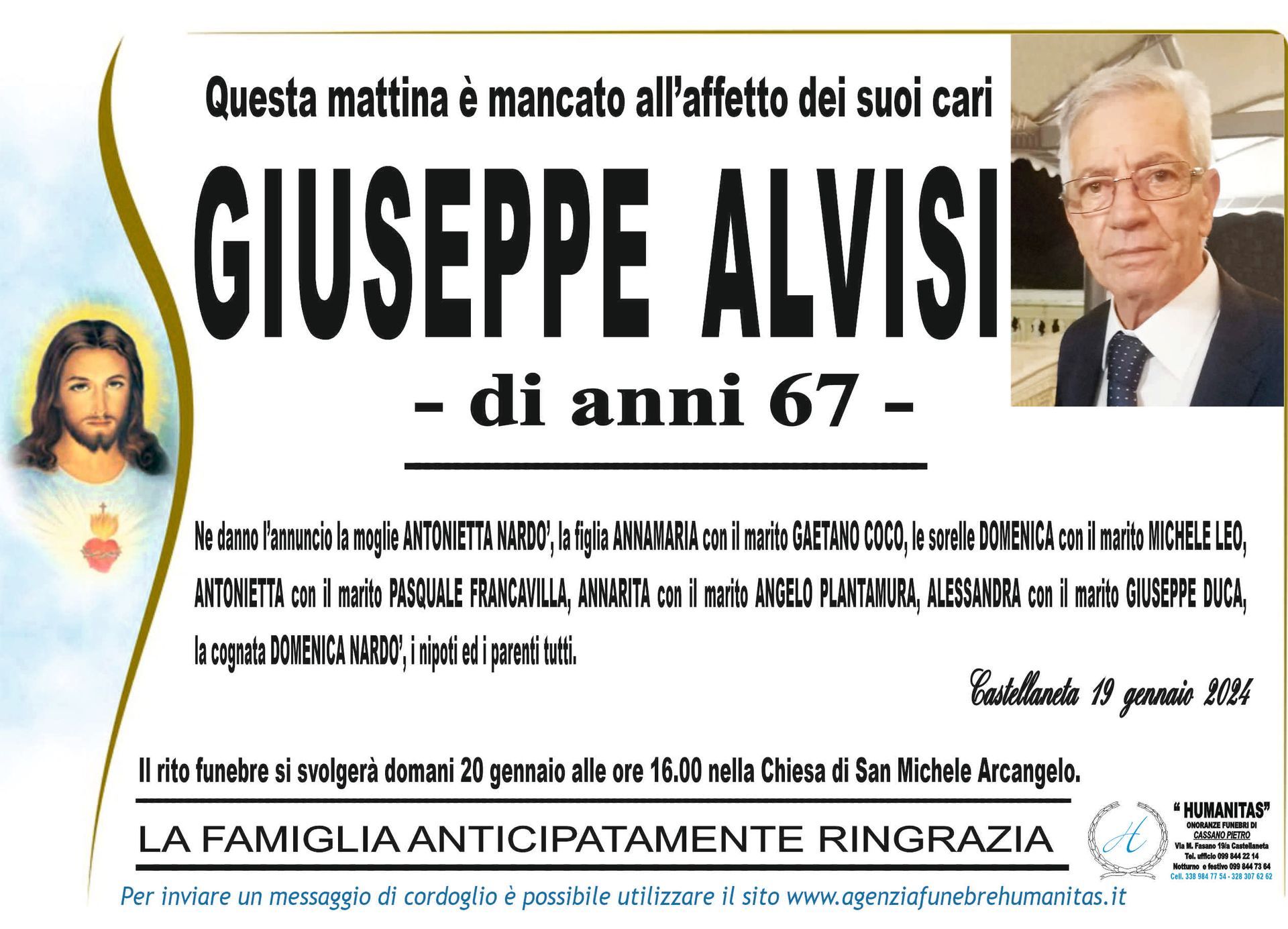 necrologio Giuseppe Alvisi