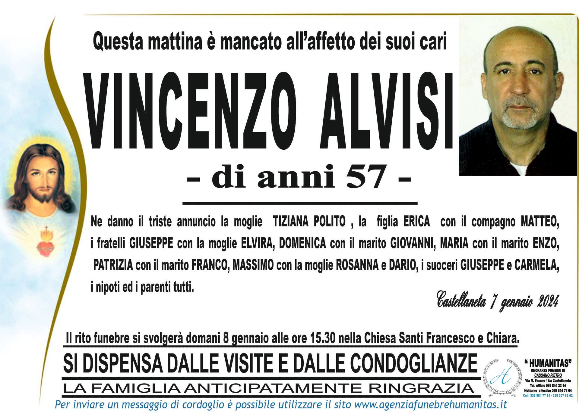 necrologio Vincenzo Alvisi