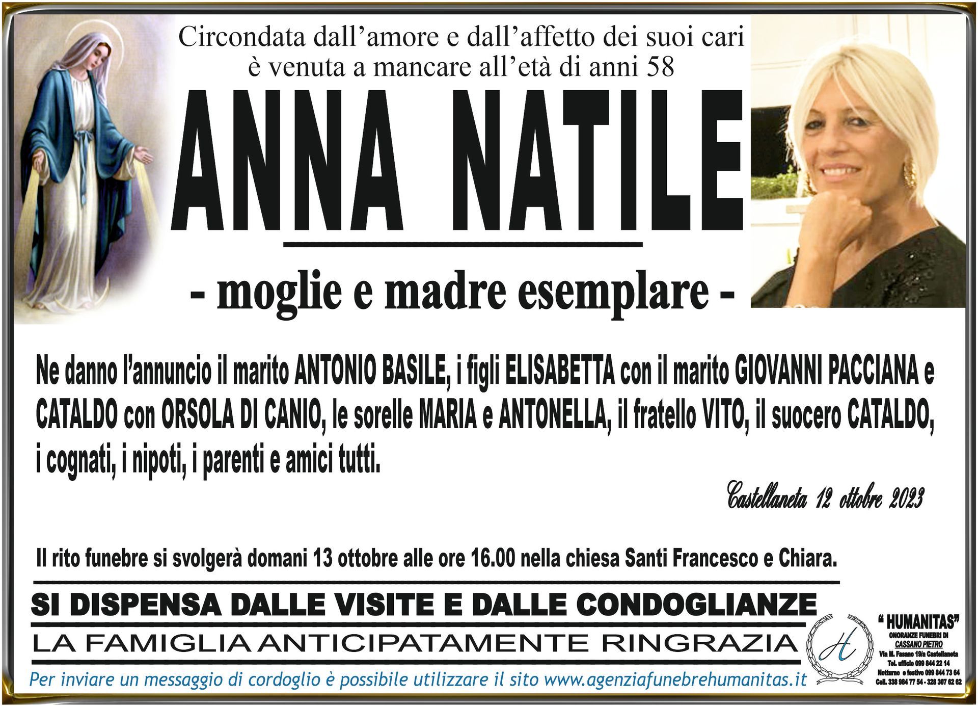 necrologio Anna Natile