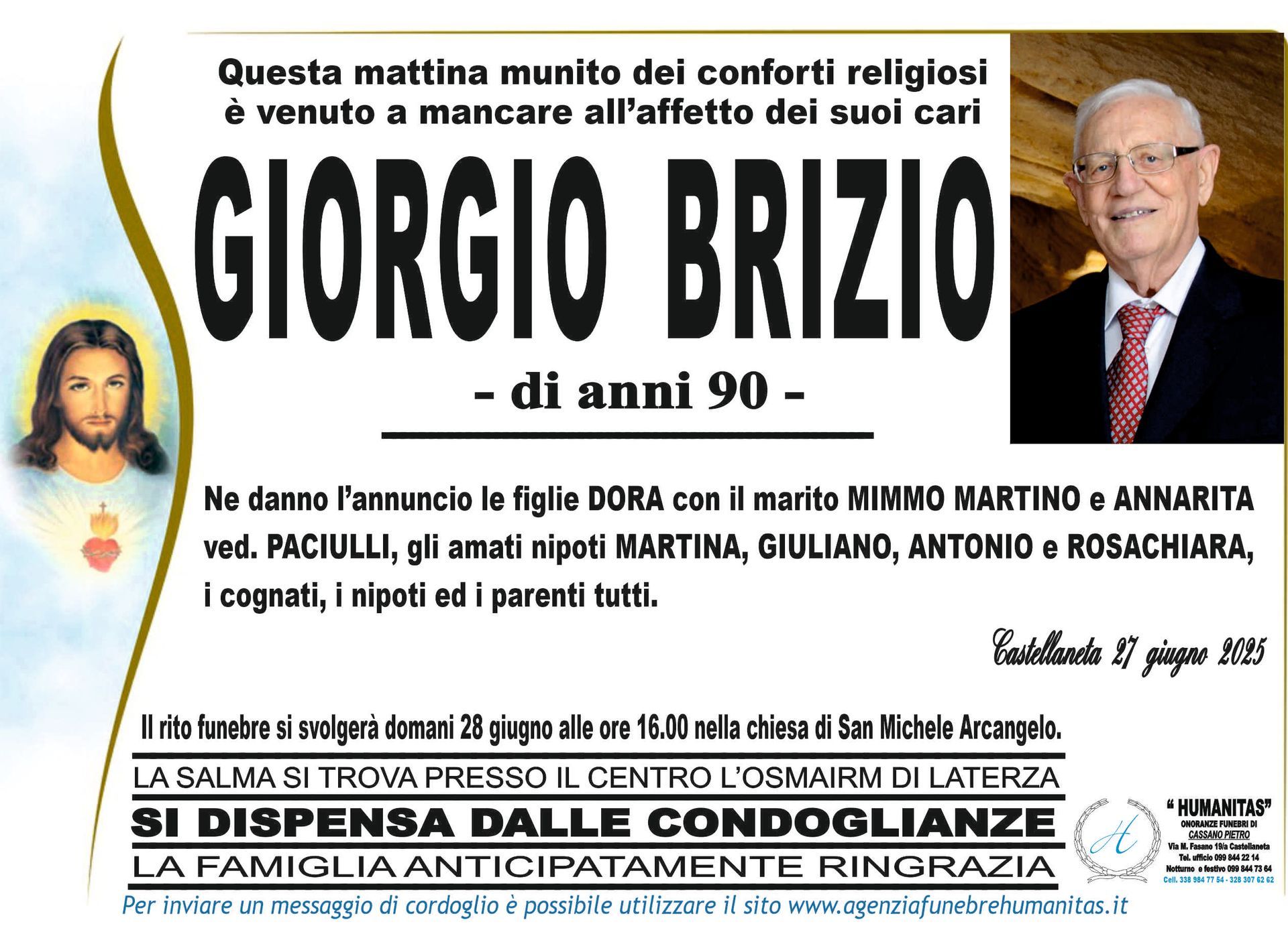 necrologio Giorgio Brizio