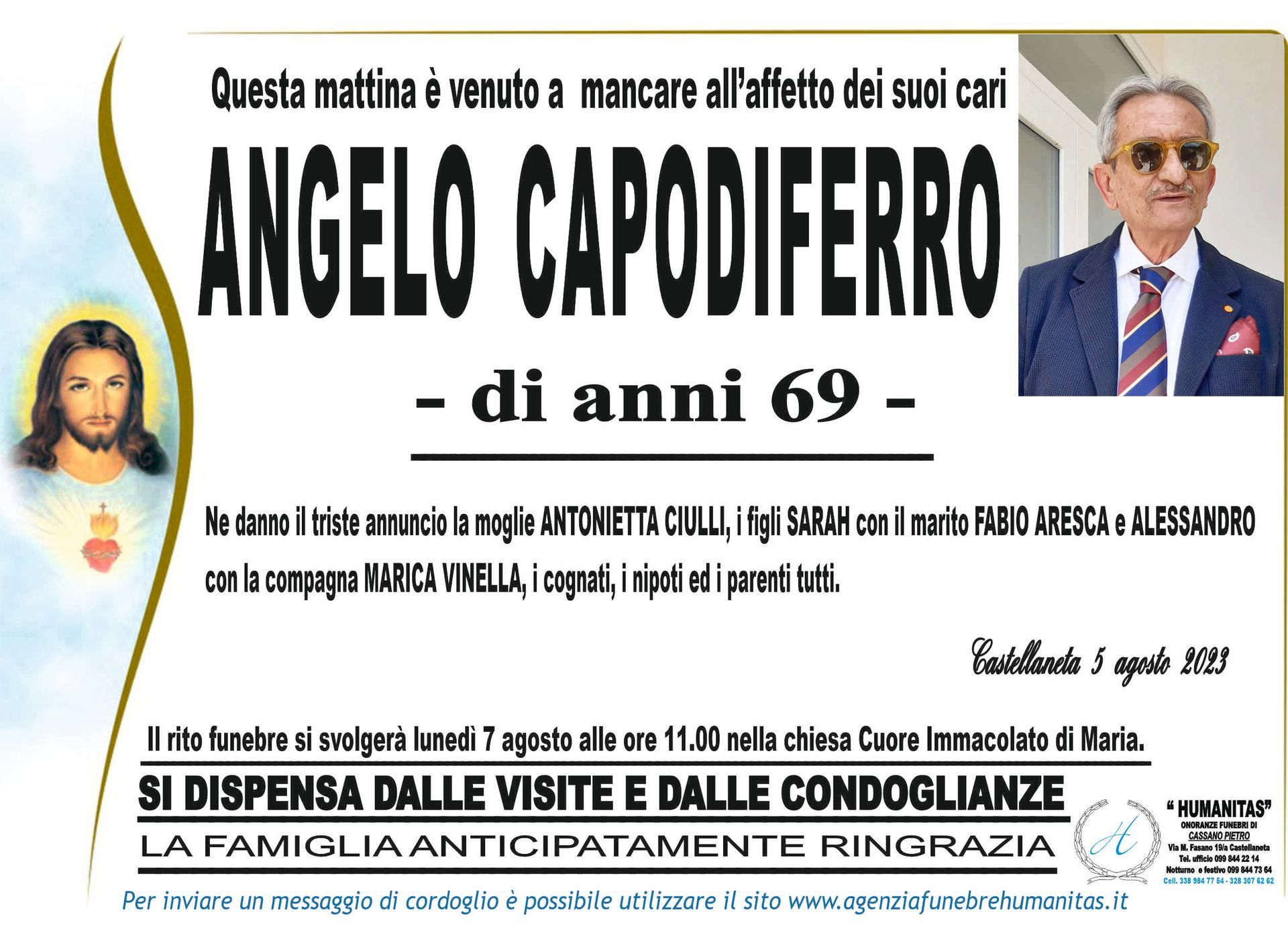 necrologio Angelo Capodiferro