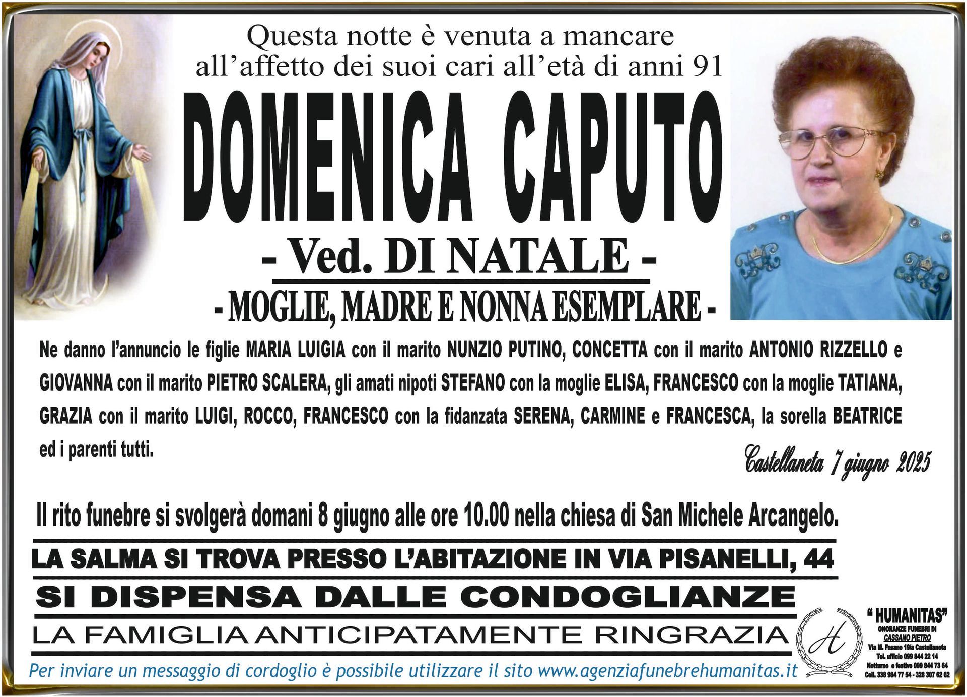 necrologio Domenica Caputo