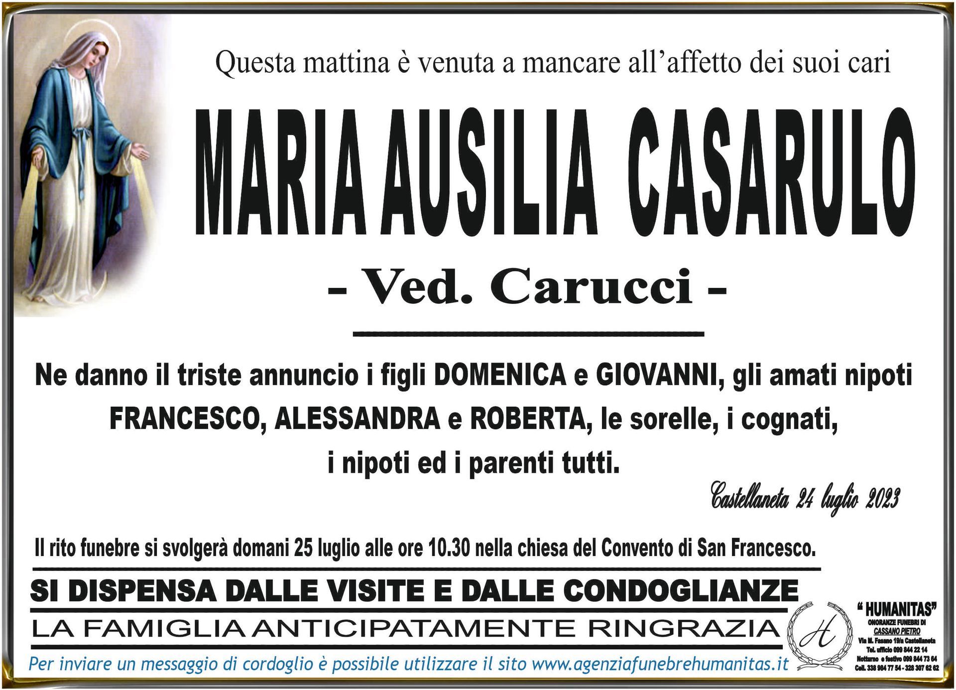 necrologio Maria Ausilia Casarulo