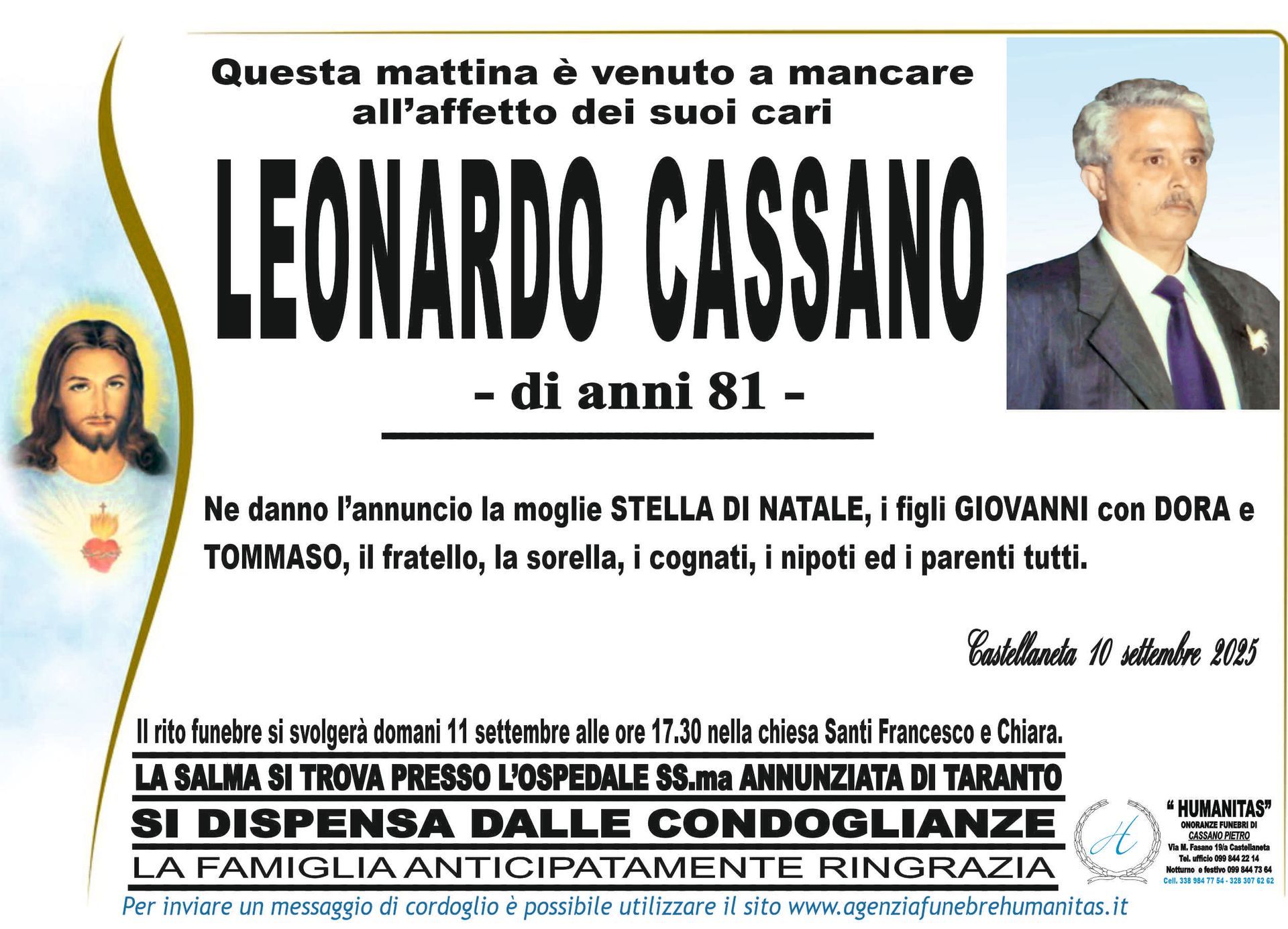 necrologio Leonardo Cassano