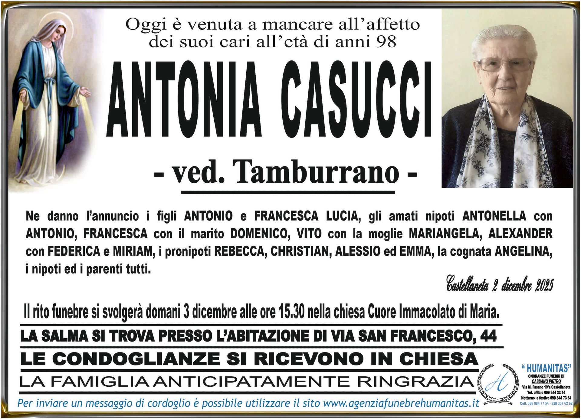 necrologio Antonia Casucci