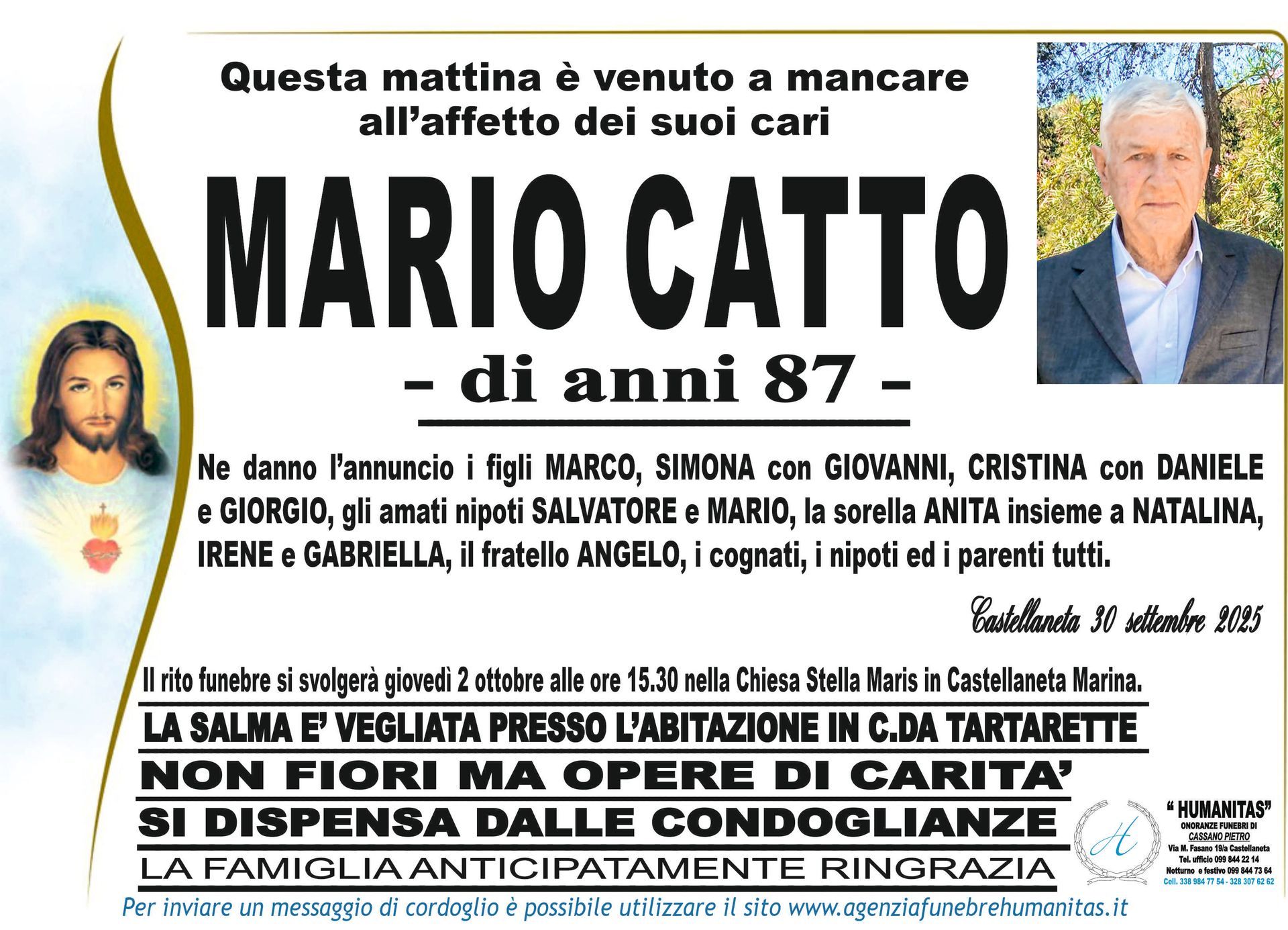 necrologio Mario Catto