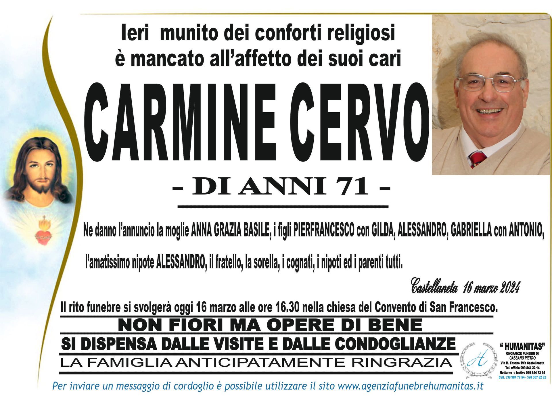 necrologio Carmine Cervo