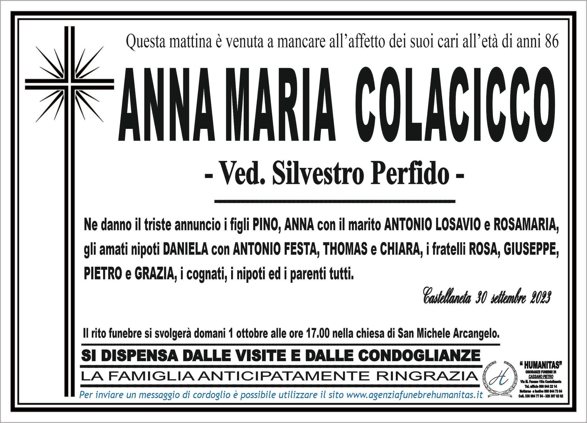 necrologio Anna Maria Colacicco